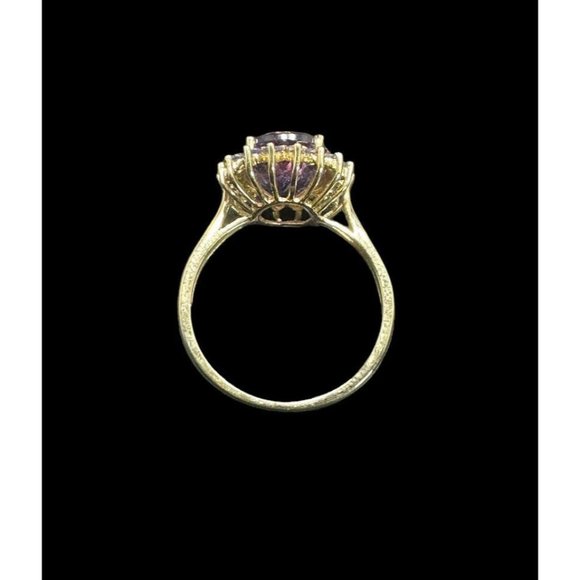 10k FP Ring Yellow Gold Oval Cut Amethyst Blue Topaz Halo Band Size 10 Signed - Picture 2 of 9